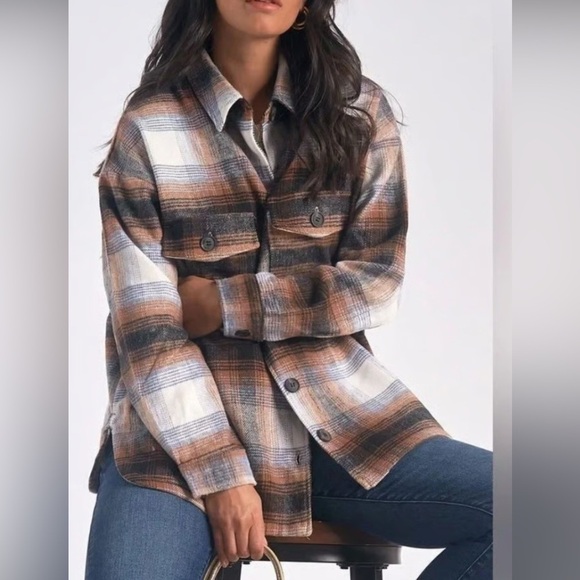 ELAN Oversized Flannel Plaid Shirt Jacket Size L - Picture 3 of 13